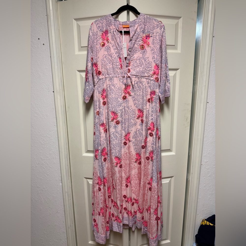 Oliphant Pink red blue Patterned Maxi Dress NWT